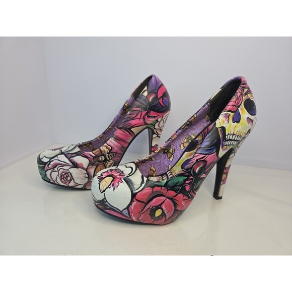 Iron Fist Funky Unique Skulls & Spiders US Sz 6 Platform 4" High Heels Statement - Picture 5 of 13